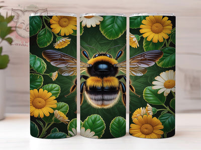 Bumblebee Stripe Art 20oz Tumbler, Yellow Black Stripes, Bee Wings, Frontal Pose, Nature Motif, Skinny Tumbler, Sublimation PNG Sublimation Lara' s Designs 