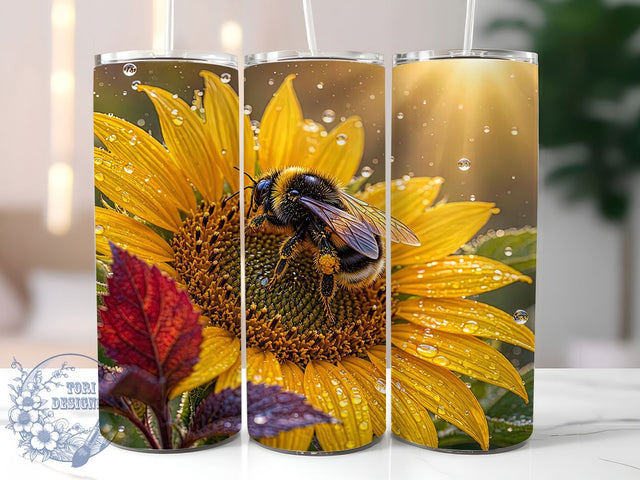 Bumblebee Sunflower 20oz Tumbler, Bumblebee Design, Sunflower Motif, Floral Theme, Nature Style, Whimsical Charm, 20oz Wrap, Sublimation Tumbler Sublimation ToriDesigns 