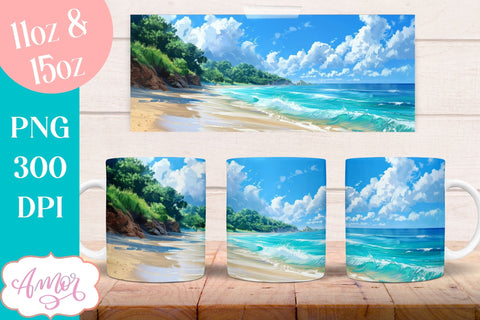BUNDLE Beach Mug Wrap for Sublimation | Summer mug wrap Sublimation Amorclipart 