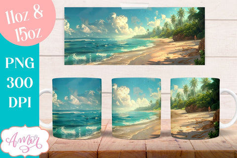 BUNDLE Beach Mug Wrap for Sublimation | Summer mug wrap Sublimation Amorclipart 