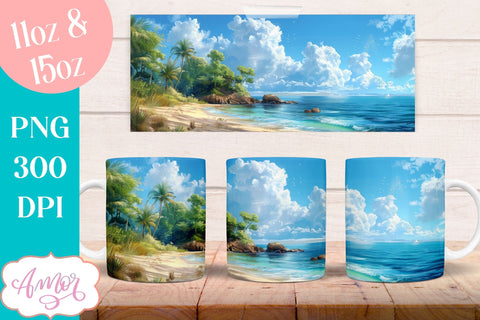 BUNDLE Beach Mug Wrap for Sublimation | Summer mug wrap Sublimation Amorclipart 