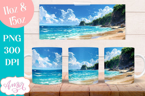 BUNDLE Beach Mug Wrap for Sublimation | Summer mug wrap Sublimation Amorclipart 