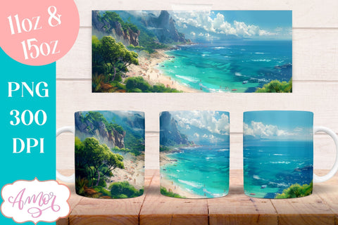 BUNDLE Beach Mug Wrap for Sublimation | Summer mug wrap Sublimation Amorclipart 