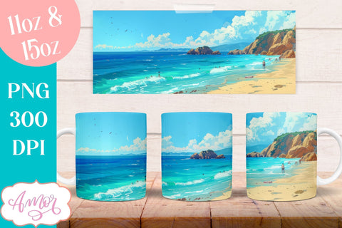 BUNDLE Beach Mug Wrap for Sublimation | Summer mug wrap Sublimation Amorclipart 
