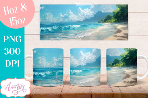 BUNDLE Beach Mug Wrap for Sublimation | Summer mug wrap Sublimation Amorclipart 
