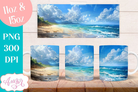 BUNDLE Beach Mug Wrap for Sublimation | Summer mug wrap Sublimation Amorclipart 