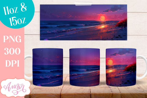 BUNDLE Beach sunset Mug Wrap for Sublimation | Nightfall at sea mug wrap Sublimation Amorclipart 