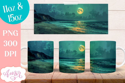 BUNDLE Beach sunset Mug Wrap for Sublimation | Nightfall at sea mug wrap Sublimation Amorclipart 