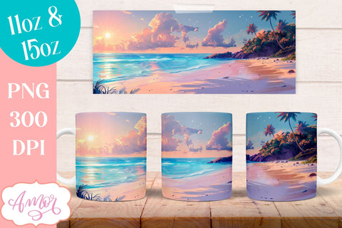 BUNDLE Beach sunset Mug Wrap for Sublimation | Nightfall at sea mug wrap Sublimation Amorclipart 