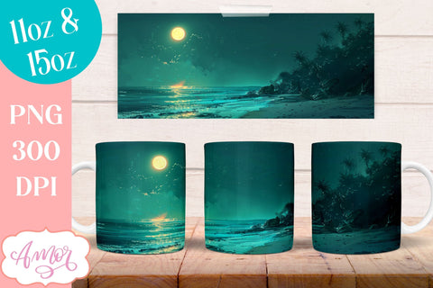 BUNDLE Beach sunset Mug Wrap for Sublimation | Nightfall at sea mug wrap Sublimation Amorclipart 