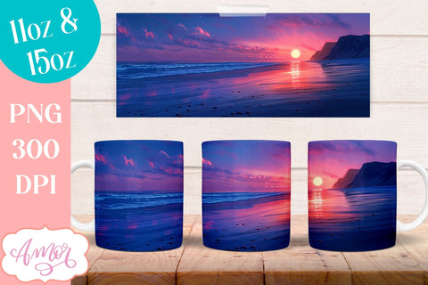 BUNDLE Beach sunset Mug Wrap for Sublimation | Nightfall at sea mug wrap Sublimation Amorclipart 