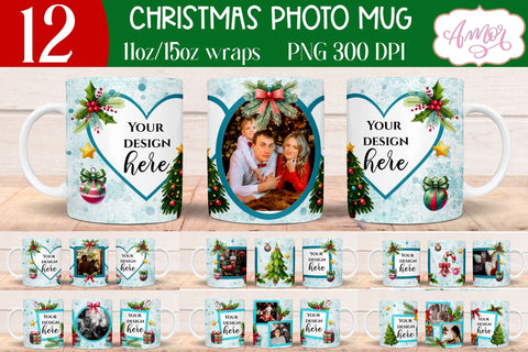 BUNDLE Christmas Photo Mug Wrap PNG Sublimation Sublimation Amorclipart 
