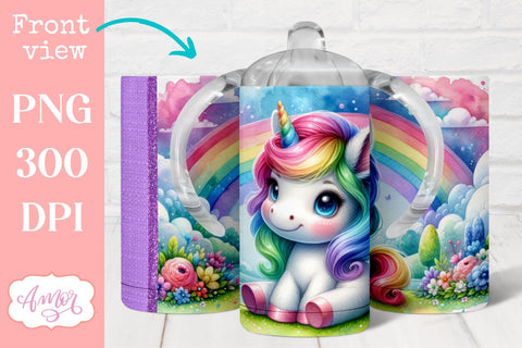 BUNDLE Cute unicorn sippy cup PNG | Kids 12oz tumbler wrap SVG Amorclipart 