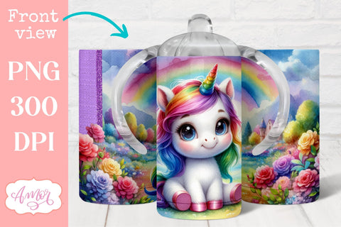 BUNDLE Cute unicorn sippy cup PNG | Kids 12oz tumbler wrap SVG Amorclipart 