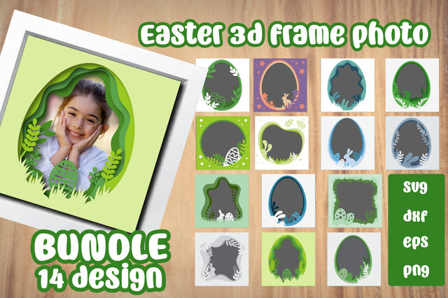 Bundle Easter 3D layered photo frame svg, dxf, eps, png SVG dadan_pm 