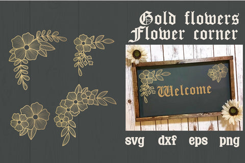 Bundle, Gold flowers corner border svg, dxf, eps, png SVG dadan_pm 