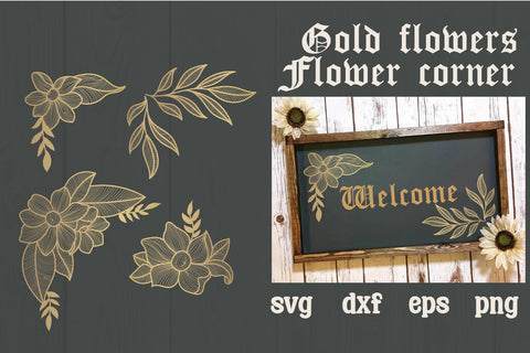 Bundle, Gold flowers corner border svg, dxf, eps, png SVG dadan_pm 