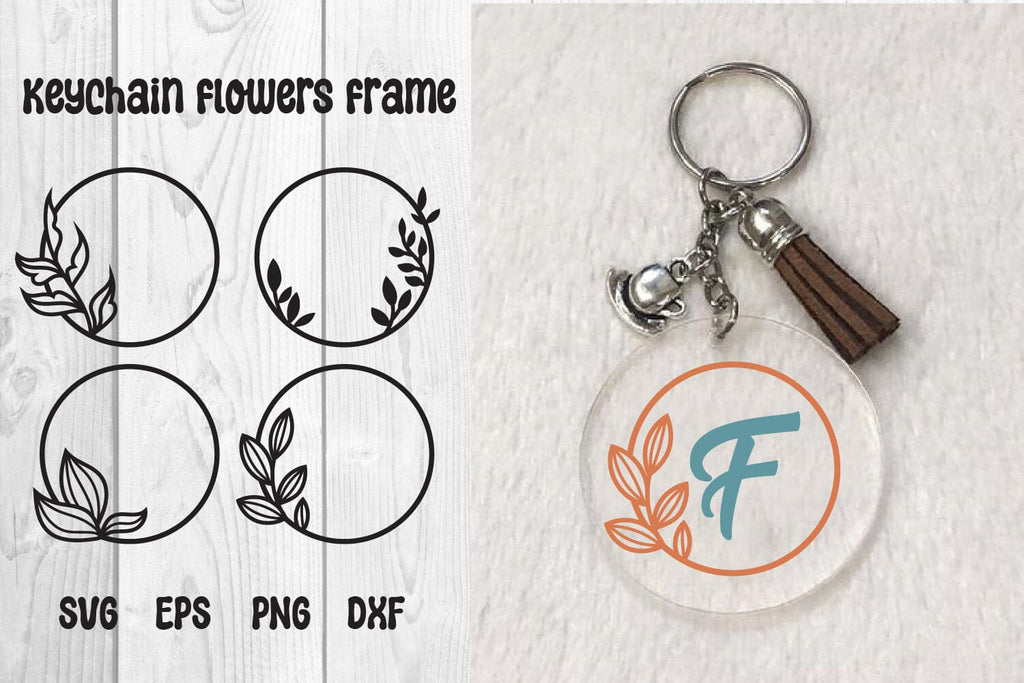 Bundle Keychain Flower frame svg, dxf, eps, png - So Fontsy