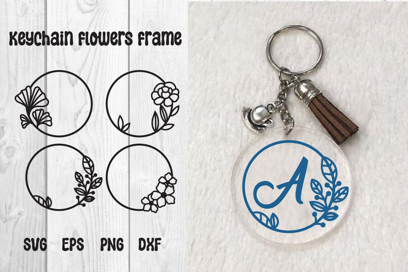 Bundle Keychain Flower frame svg, dxf, eps, png - So Fontsy
