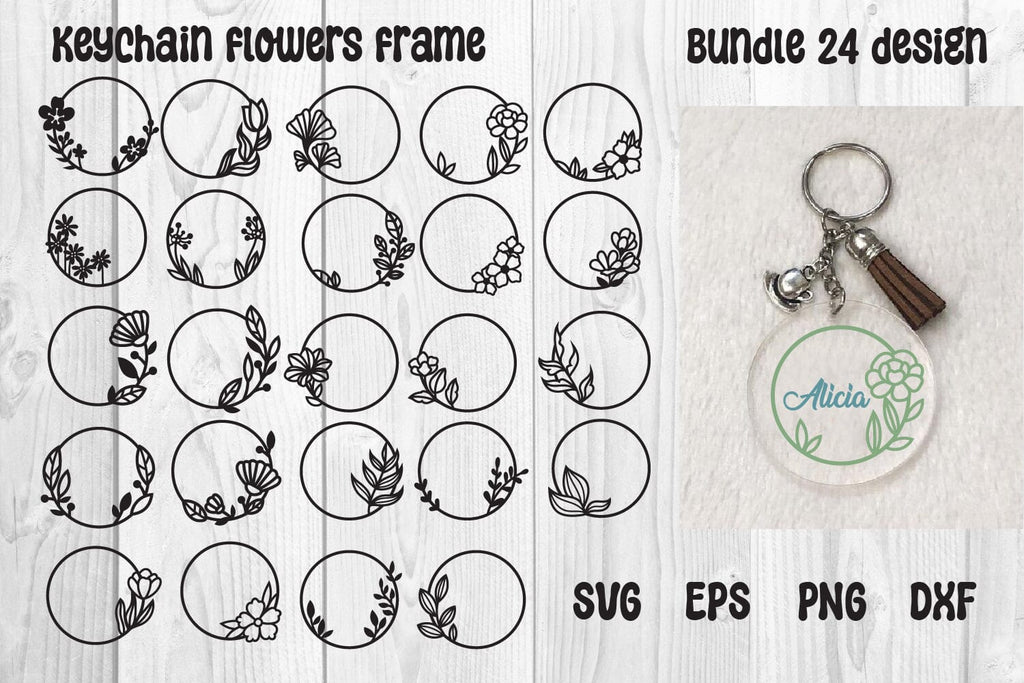 Bundle Keychain Flower frame svg, dxf, eps, png - So Fontsy