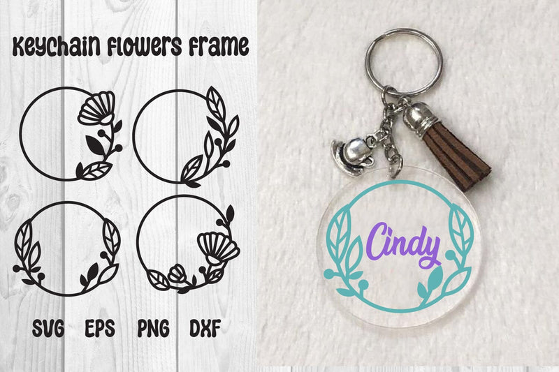 Bundle Keychain Flower frame svg, dxf, eps, png - So Fontsy