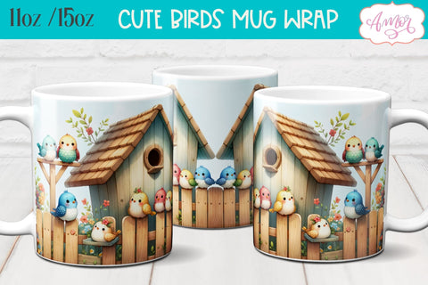 Bundle of 8 Cute watercolor birds mug wraps for sublimation Sublimation Amorclipart 