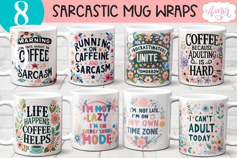 Bundle of 8 Sarcastic quote mug wraps PNG for sublimation Sublimation Amorclipart 