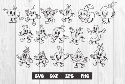 Bundle Retro fruit character cartoon svg SVG dadan_pm 