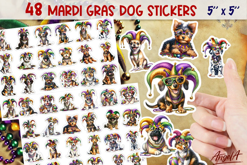 Bundle stickers, Mardi Gras stickers, funny dog printable Sublimation Angelina Semenova 