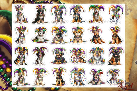 Bundle stickers, Mardi Gras stickers, funny dog printable Sublimation Angelina Semenova 