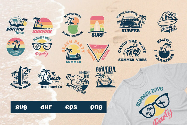 Bundle Summer days svg, surfing, beach party, paradise SVG dadan_pm 