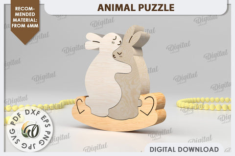 Bunnies Puzzle Laser Cut. Animal Family Puzzle SVG Design SVG Evgenyia Guschina 
