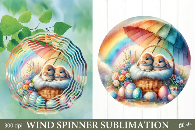 Bunnies Under an Umbrella PNG. Easter Wind Spinner PNG Sublimation Olga Terlyanskaya 
