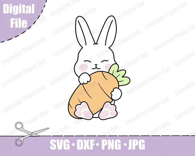 Bunny and Carrot SVG Easter bunny layered cutting file Cute baby rabbit Nursery Baby shower Easter animal cuttable Silhouette Cricut Vinyl SVG Lavender Paper Cut 