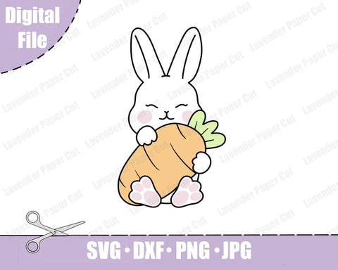 Bunny and Carrot SVG Easter bunny layered cutting file Cute baby rabbit Nursery Baby shower Easter animal cuttable Silhouette Cricut Vinyl SVG Lavender Paper Cut 