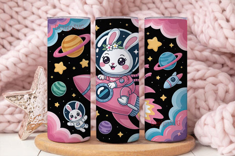Bunny Astronaut Space 20oz Tumbler Wrap Sublimation DesignSVG 