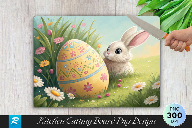Bunny Behind the Egg Sublimation Cutting Board Design Sublimation Regulrcrative 