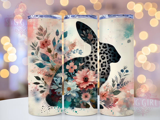 Bunny Boho Flowers 20oz Tumbler Wrap, Boho Bunny Tumbler, Leopard Print Design, Floral Wrap, 20oz Tumbler, Spring Decor, Cute Animal Gift, Sublimation Drinkware Sublimation SvggirlplusArt 