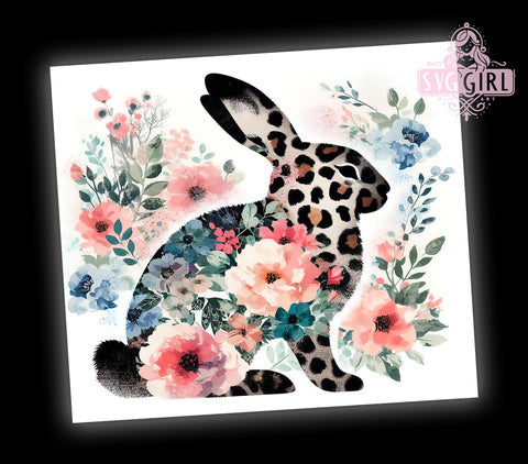 Bunny Boho Flowers 20oz Tumbler Wrap, Boho Bunny Tumbler, Leopard Print Design, Floral Wrap, 20oz Tumbler, Spring Decor, Cute Animal Gift, Sublimation Drinkware Sublimation SvggirlplusArt 