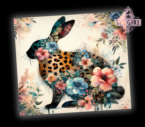 Bunny Boho Flowers 20oz Tumbler Wrap, Boho Bunny Tumbler, Leopard Print Design, Floral Wrap, 20oz Tumbler, Spring Decor, Cute Animal Gift, Sublimation Drinkware Sublimation SvggirlplusArt 