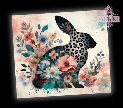 Bunny Boho Flowers 20oz Tumbler Wrap, Boho Bunny Tumbler, Leopard Print Design, Floral Wrap, 20oz Tumbler, Spring Decor, Cute Animal Gift, Sublimation Drinkware Sublimation SvggirlplusArt 