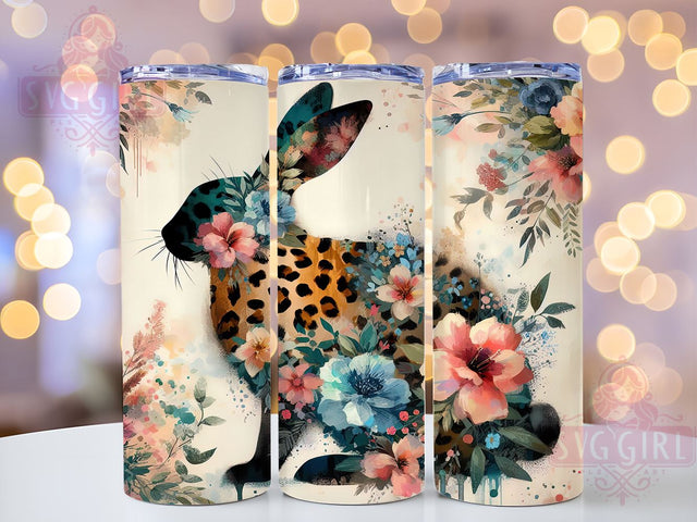 Bunny Boho Flowers 20oz Tumbler Wrap, Boho Bunny Tumbler, Leopard Print Design, Floral Wrap, 20oz Tumbler, Spring Decor, Cute Animal Gift, Sublimation Drinkware Sublimation SvggirlplusArt 