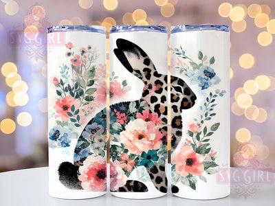 Bunny Boho Flowers 20oz Tumbler Wrap, Boho Bunny Tumbler, Leopard Print Design, Floral Wrap, 20oz Tumbler, Spring Decor, Cute Animal Gift, Sublimation Drinkware Sublimation SvggirlplusArt 