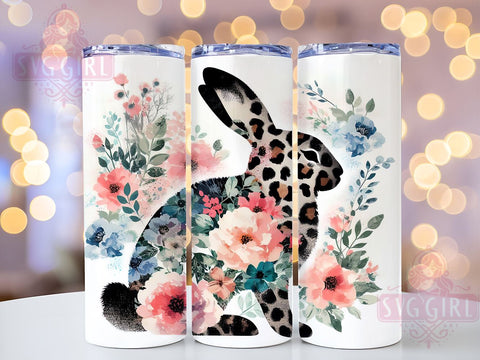 Bunny Boho Flowers 20oz Tumbler Wrap, Boho Bunny Tumbler, Leopard Print Design, Floral Wrap, 20oz Tumbler, Spring Decor, Cute Animal Gift, Sublimation Drinkware Sublimation SvggirlplusArt 