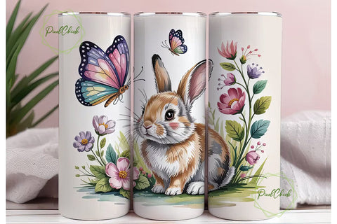 Bunny & Butterflies 20oz Tumbler Wrap Sublimation PixelChick 