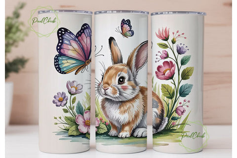 Bunny & Butterflies 20oz Tumbler Wrap Sublimation PixelChick 