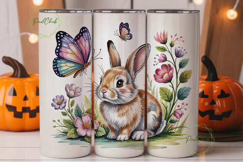 Bunny & Butterflies 20oz Tumbler Wrap Sublimation PixelChick 
