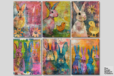 Bunny Chick Easter Digital Junk Journal Kit Half Pages | Spring Digital Pattern Fine Purple Elephant Creations 