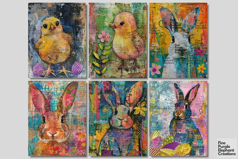 Bunny Chick Easter Digital Junk Journal Kit Half Pages | Spring Digital Pattern Fine Purple Elephant Creations 