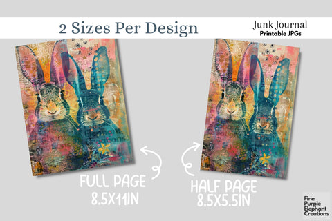 Bunny Chick Easter Digital Junk Journal Kit Half Pages | Spring Digital Pattern Fine Purple Elephant Creations 